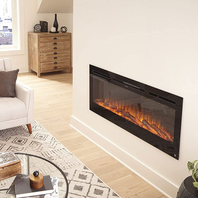 The Sideline Electric Fireplace for Recessed or Wall Mount Installation, Black, 21.5" H x 50" W x 5.5" D