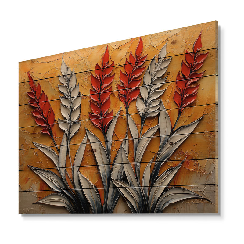 Blanc et orange, coucher de soleil, chardon, harmonie I - art mural en bois de chardon - sur bois de pin naturel