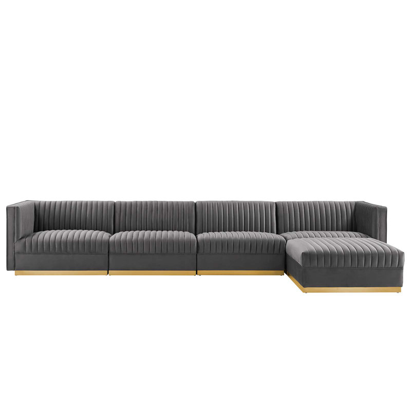 Canapé modulaire 5 pièces Sanguine, Velours gris