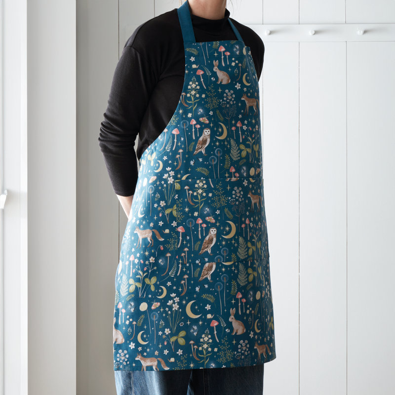 Enchanted Twilight Animals Cotton Kitchen Adult Apron, Navy Blue