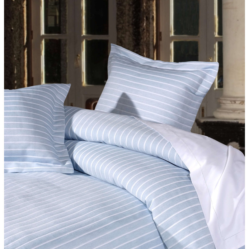 Iris Striped 100% Cotton Pillowcase, Sky