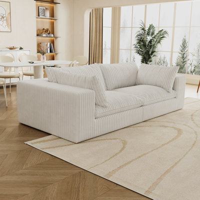 Nuage de 39,8 po, tissu en velours côtelé, blanc, 2 sièges, conception à deux couches, coussin amovible, sans assemblage, combinaison de bricolage, siège en éponge rembourré de plumes, technologie de compression haute densité