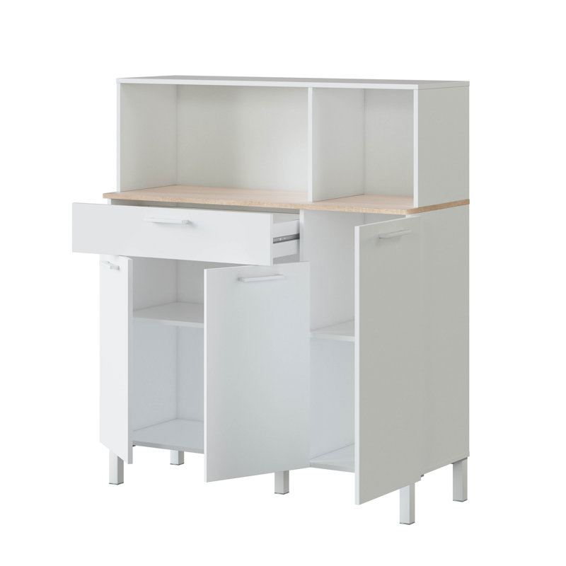 Diyanka Multipurpose Cabinet, Sideboard With 3 Doors And 1 Drawer With Shelves, 108X40H126 Cm, White/Oak