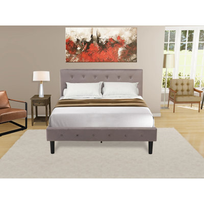 Ensemble de chambre à coucher pour très grand lit 2 pièces - Base de lit capitonnée à boutons - Tête de lit tapissier en velours taupe brun et table de chevet à finition jacobine patinée