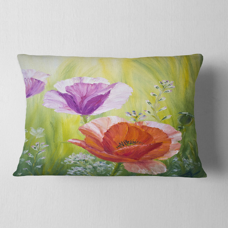 Poppies in the Morning - Coussin décoratif à imprimé floral, Rectangle, 12 po x 20 po