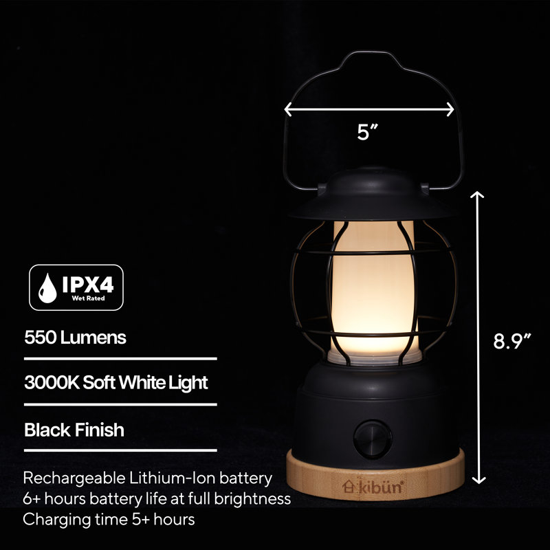 S'mores Cordless LED Outdoor Table Lamp With Dimmer, Built-In Rechargeable Battery, 3-Level Brightness With Power Bank, Black