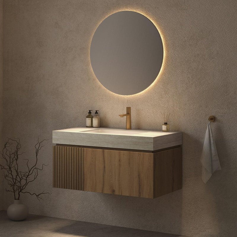 Meuble-lavabo mural simple 36 po avec lavabo, Chêne blanc