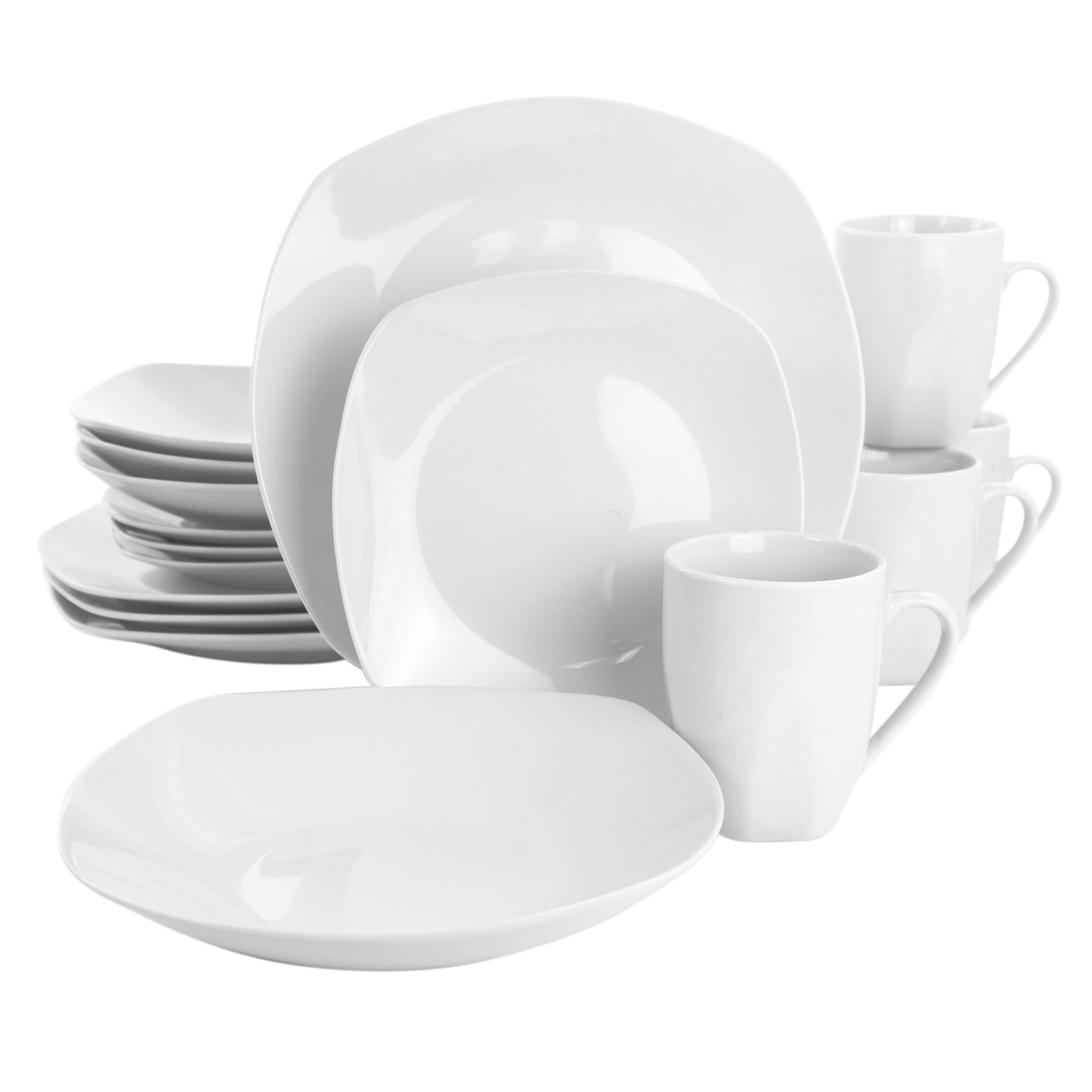 Gibson Our Table Simply White Fine Ceramic 6 Piece Square Cup and Saucer  Set in White