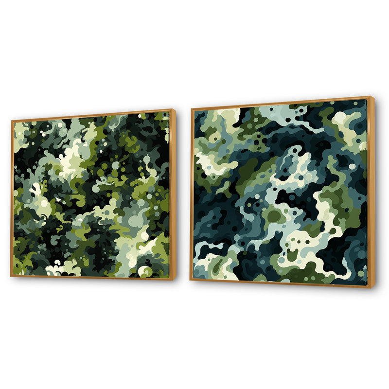 Corienne - Abstract Square Collage Set Of 2, 16" H x 33" W, Gold Floater Framed