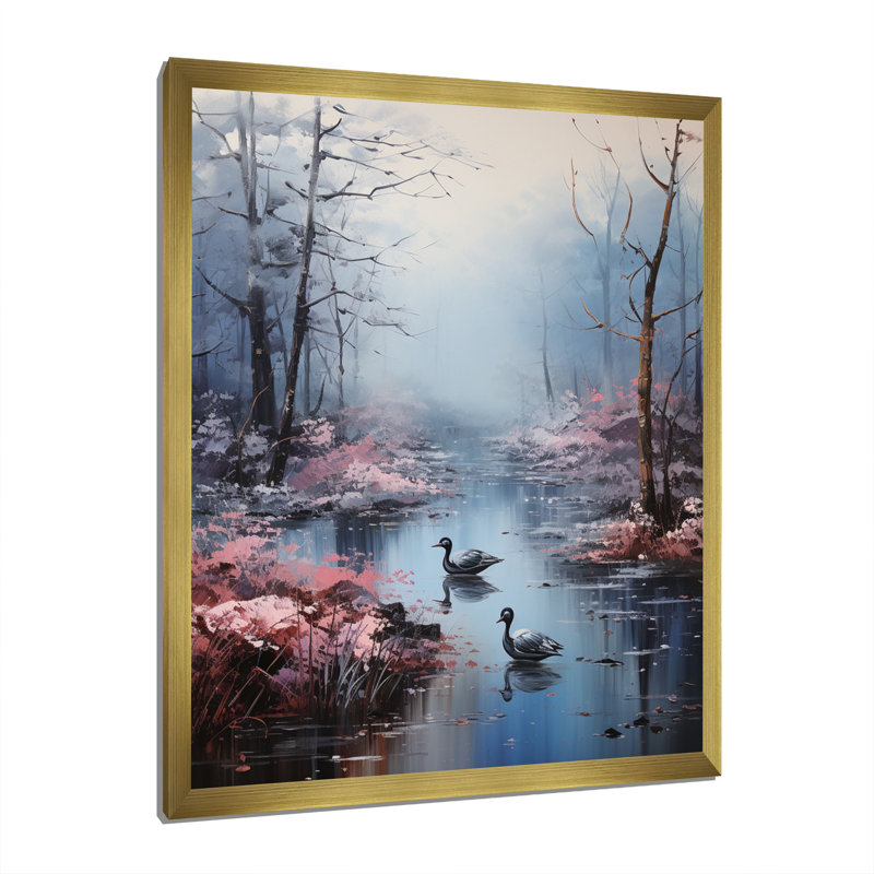 Auva, Allemagne, brume matinale, forêt, H 44 po x l 34 po x P 1,5 po, Encadrement doré