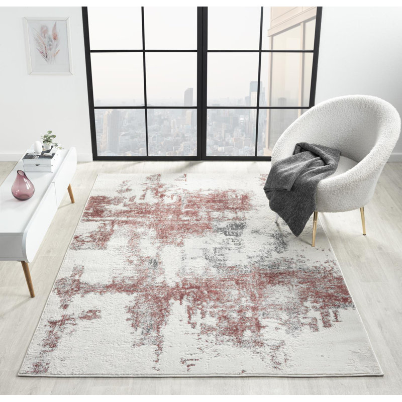 Nason Collection Abstract White/Pink Area Rug,, Rectangle 7'5" x 11'1"