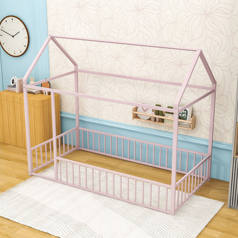 Lit simple avec conception de maisonnette, Pink