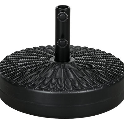64 Lbs. Outdoor Umbrella Base Fillable: Steel Holder, 1.5" Or 2" Pole Compatible, Black, Enhances Charm Of Lawn, Deck, Poolside Heavy Duty Base: Fillable With Holder For Poles, Adds Elegance To