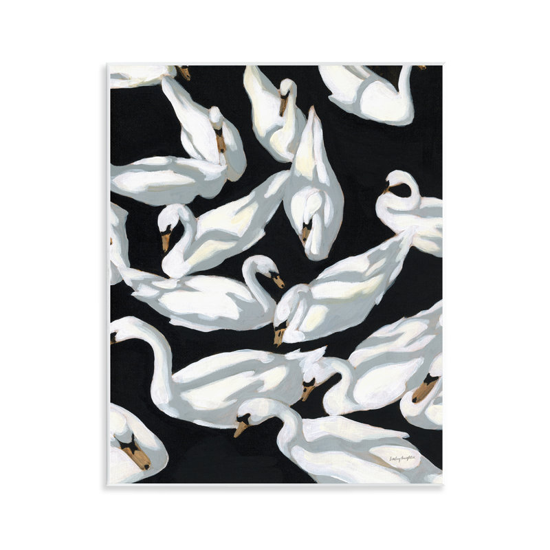  Art mural sur bois noir, "Swan chevauchement de cygnes" par Haley Knighten