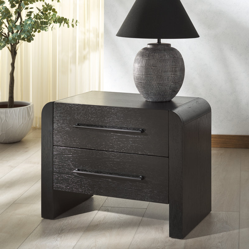 Katrina Wood 2 Drawer Nightstand, Black