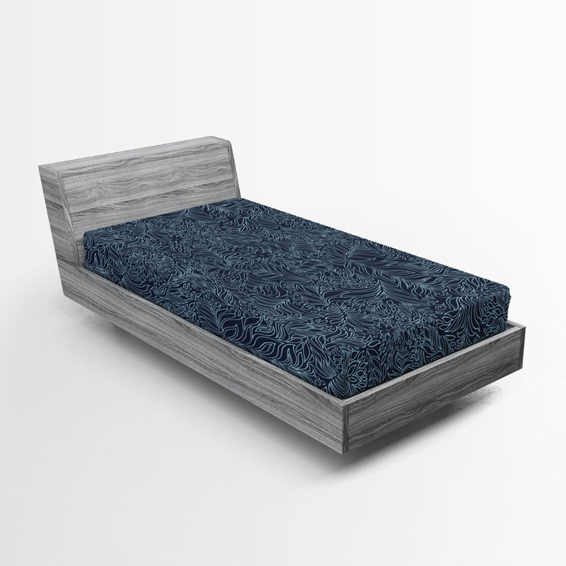 Drap-housse Ambesonne, paquet de 2, Drap-housse simple TG, Bleu foncé / floral turquoise