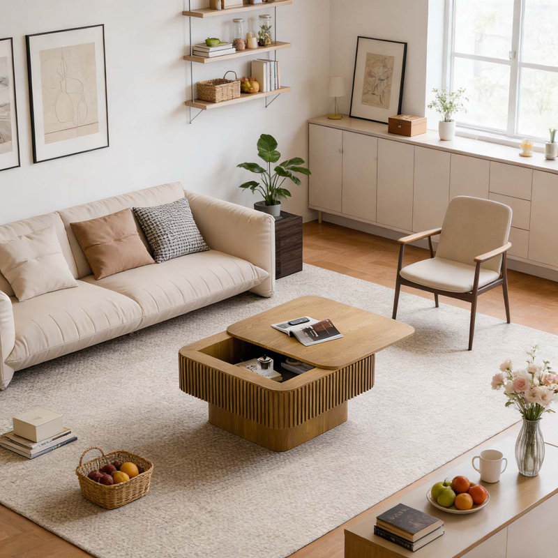 31.5'' Square Coffee Table with Hidden Storage, Brown