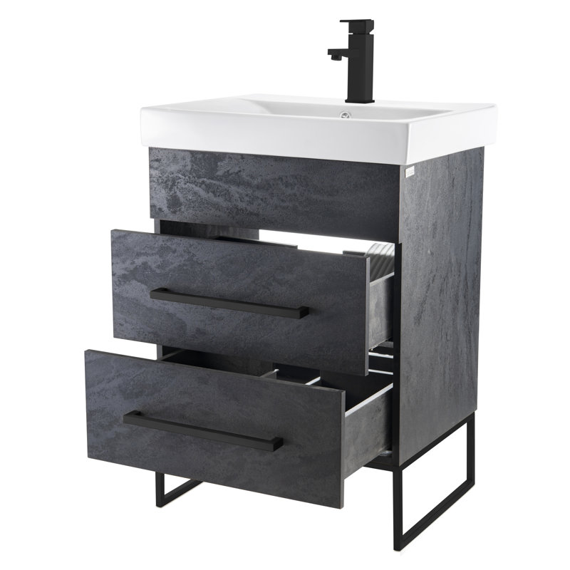 Taft Avenue 24 " W Freestanding Standard Single Vanity Bathroom Vanity With Solid Surface Top, Black Marble, Matte Black