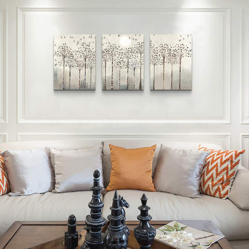 Trees and Birds Abstract Canvas Print Set