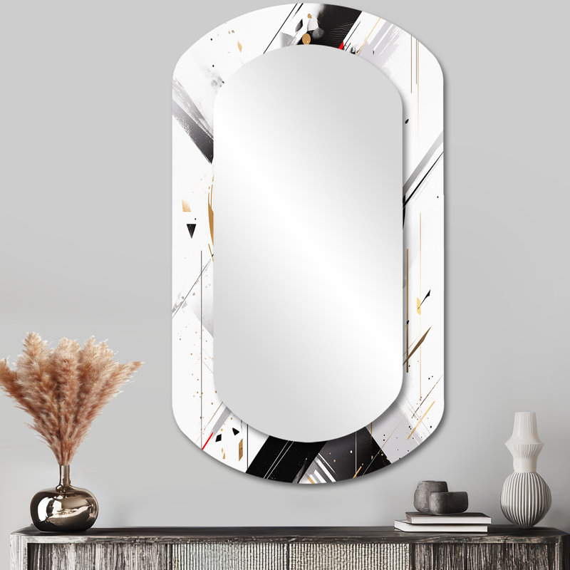 Miroir mural asymétrique moderne noir et rouge à multiples facettes tourbillons - Cubisme irrégulier, 43 po x 23 po