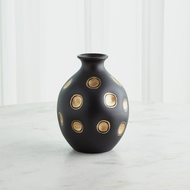 Dimples Handmade Ceramic Table Vase, Black/Gold