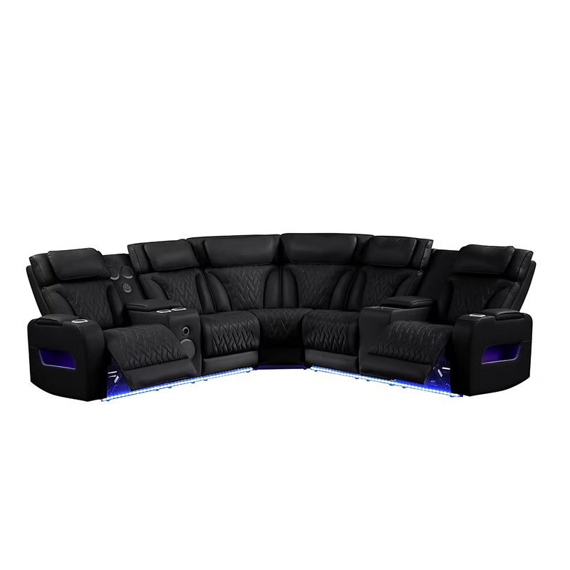 Canapé modulaire Skaline inclinable noir, Cuir noir