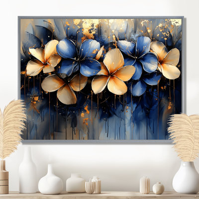 «Golden River Of Aqua Plumeria Blossom I», art encadré Plumeria