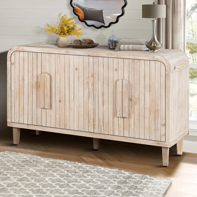 59'' Vintage Curved Sideboard With Large Wooden Handles, Adjustable Shelves For Kitchen And Dining Space, Antique White Style Kitchen, Dining, Solid Wood +