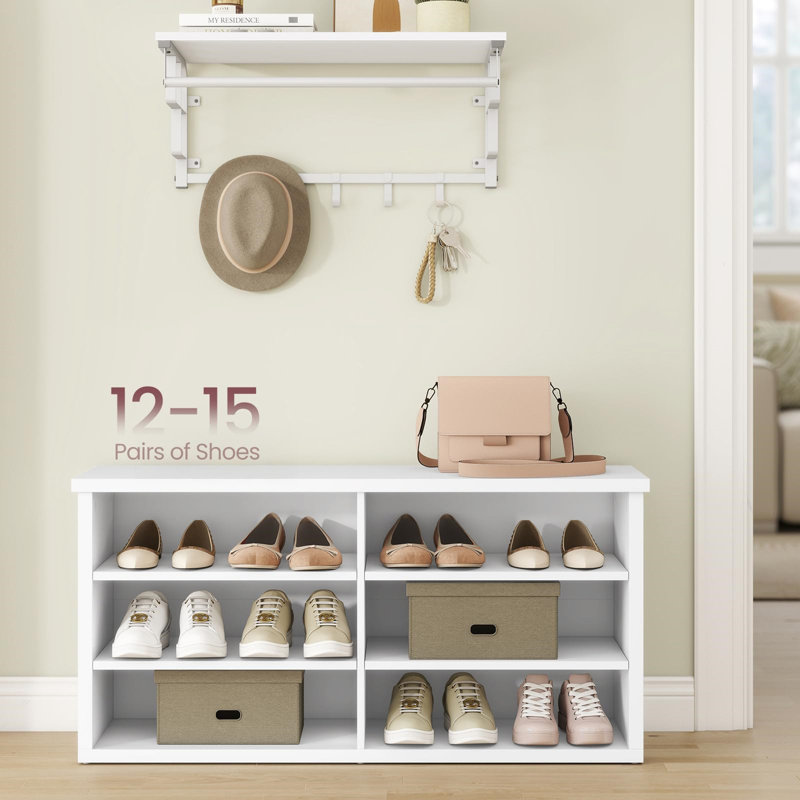 15 Pair Shoe Storage Bench, White