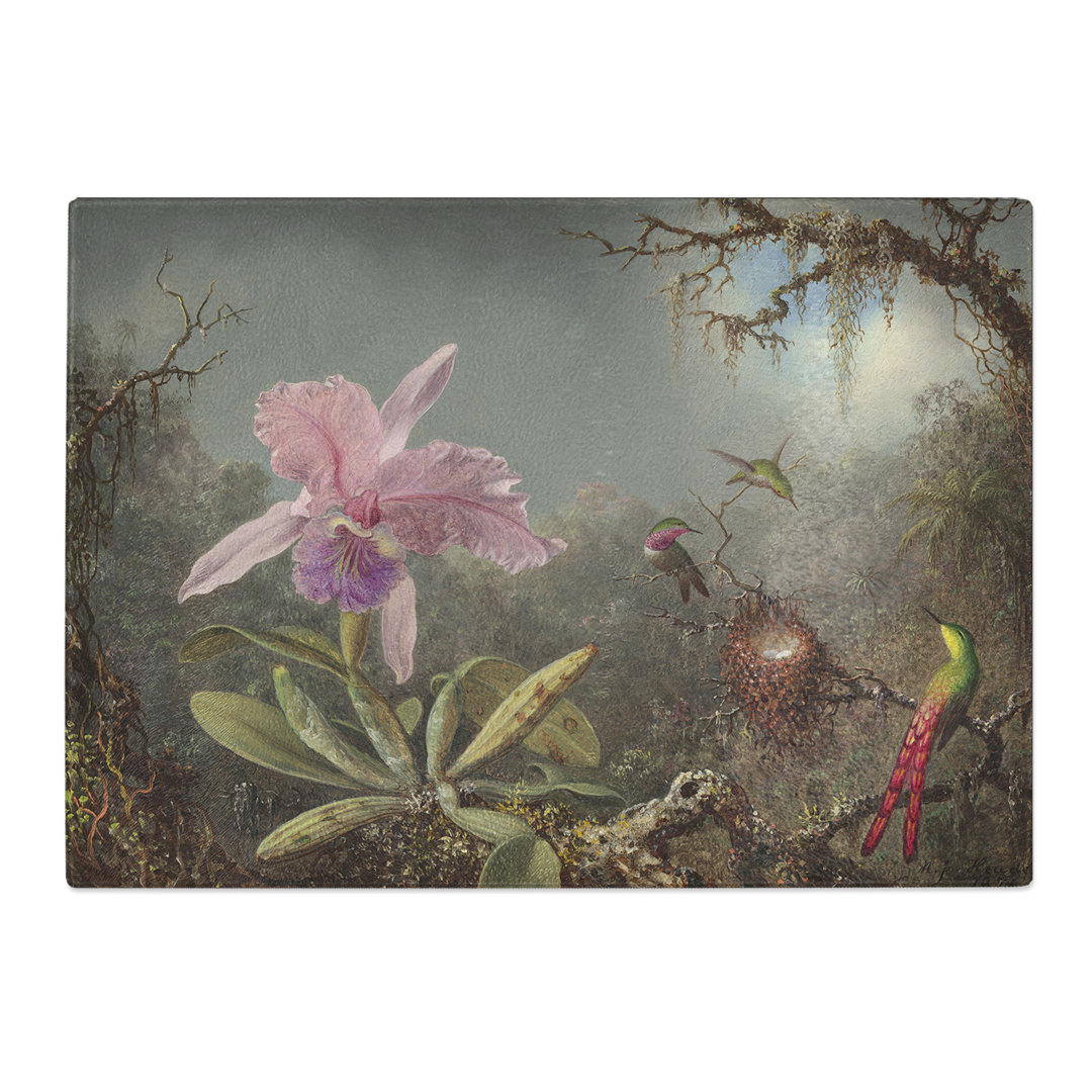 Cattleya Orchid and Hummingbirds by Martin Johnson Heade Chopping Board