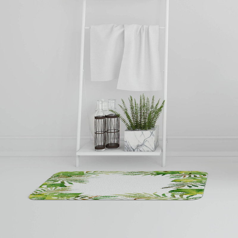 Aissa Non-Slip Backing Bath Rug, Tropical Monstera Border