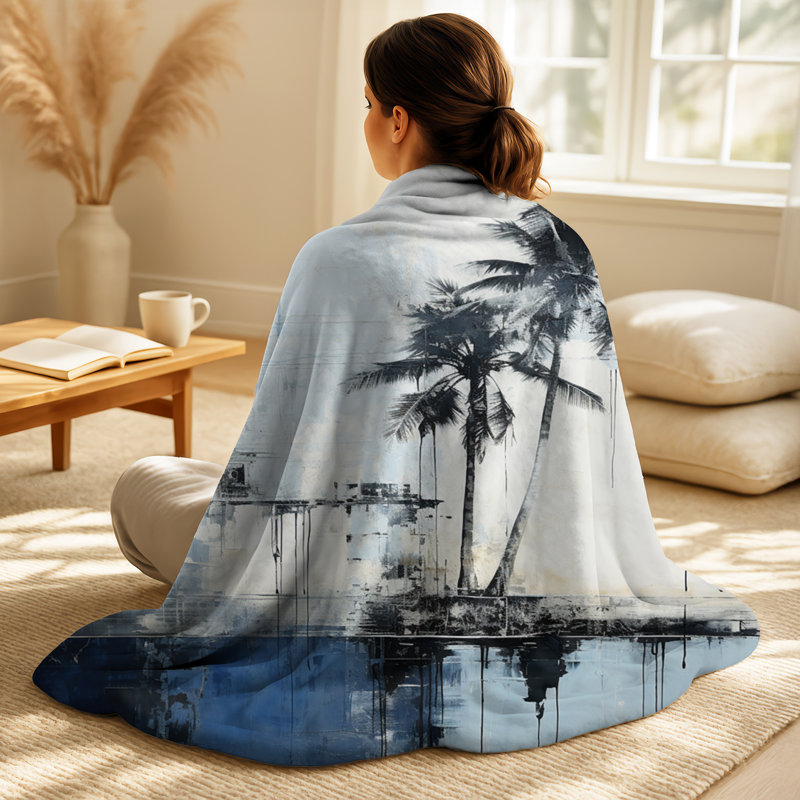 Jeté de palmier tropical bleu et gris