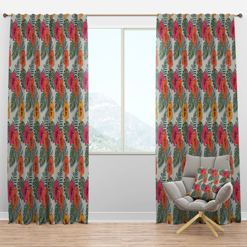 Panneau de rideau simple semi-diaphane avec passe-tringle Tropical Leaves III, l 52 po x L 63 po