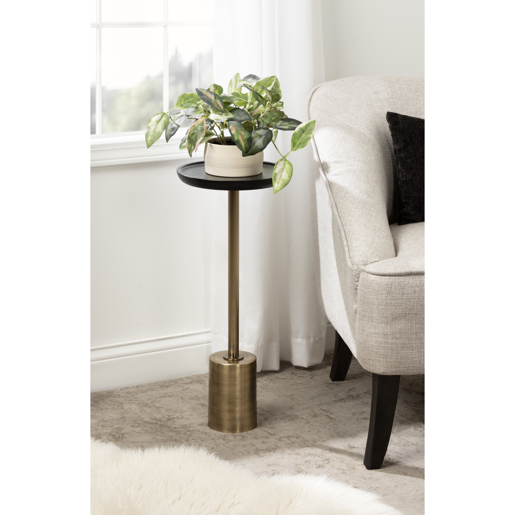 Armengol Solid Wood End Table, Black, Gold