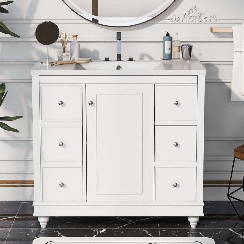 Meuble-lavabo simple 36 po avec plateau Dayleen, Blanc