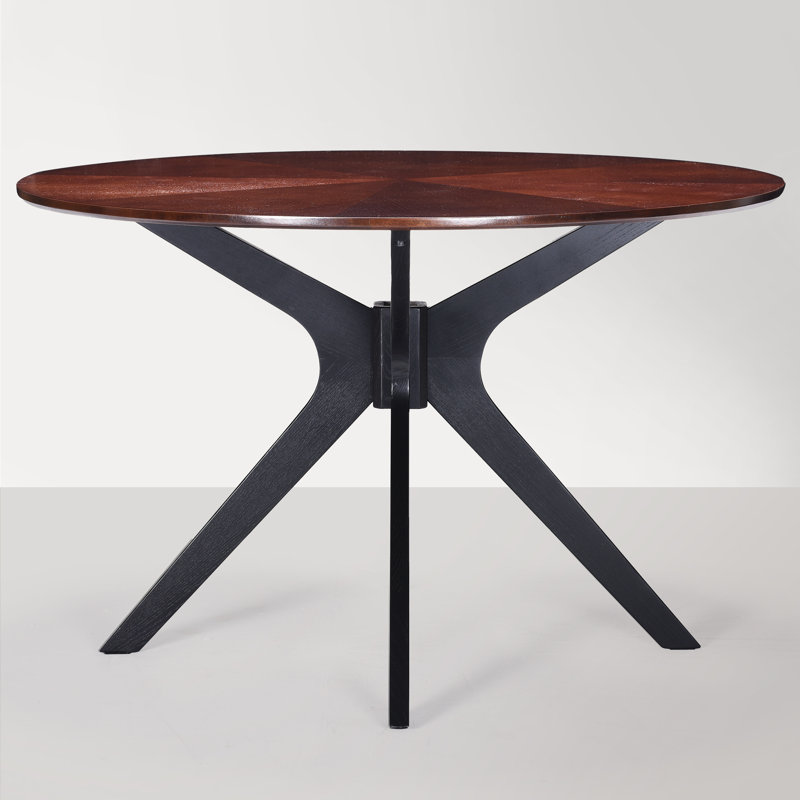 Bergmans Round Solid Wood Dining Table, Dark Walnut Top/Black Base