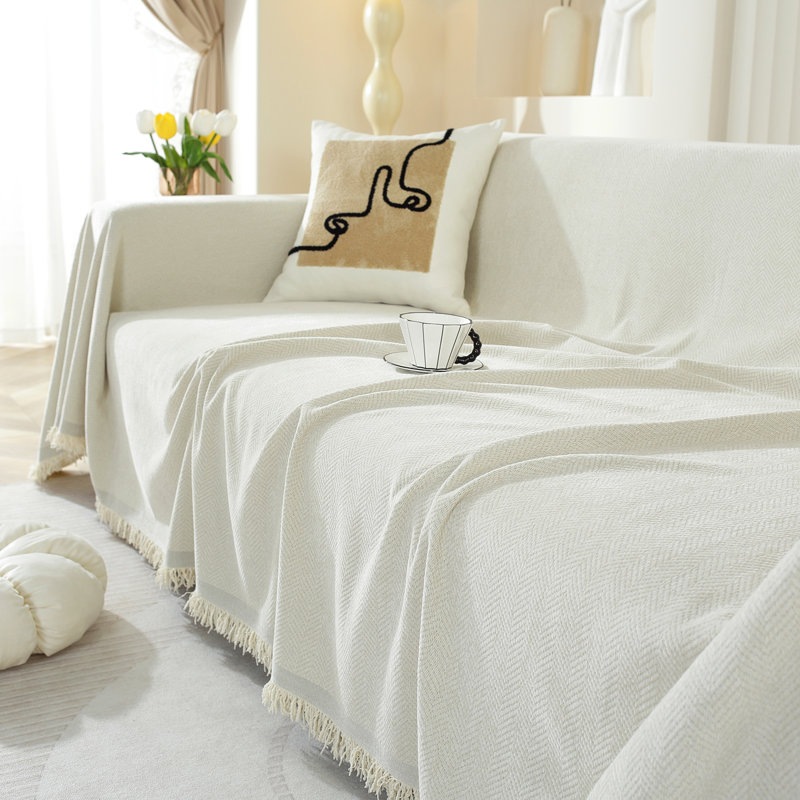 Housse pour canapé en chenille, Chenille crème, L 134 po x P 71 po
