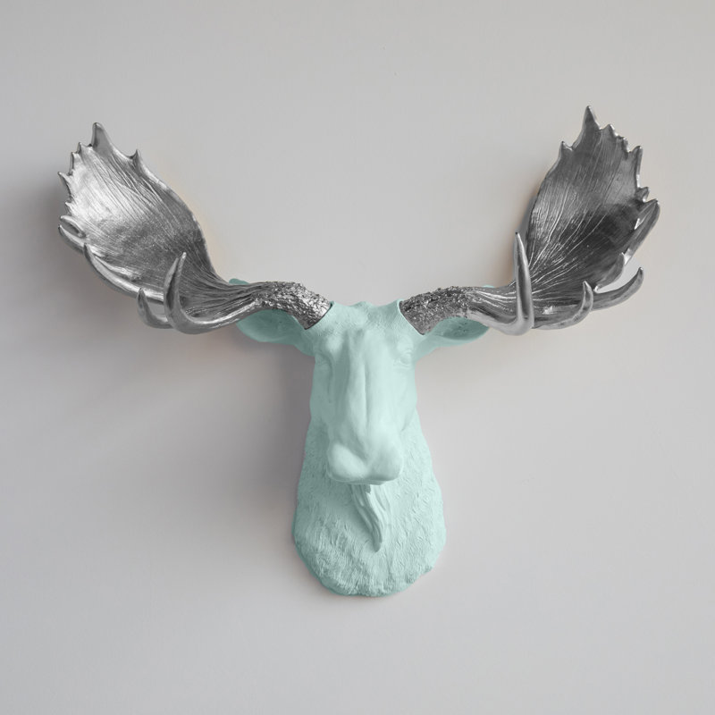 Handmade Rustic Animals Wall Decor on Resin, Seafoam Green/Chrome