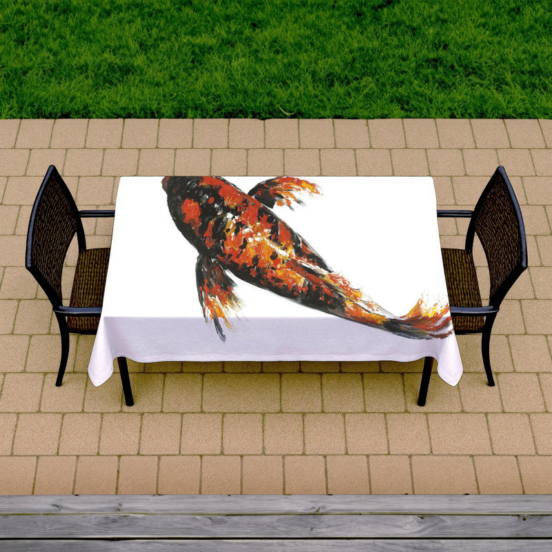 Red Butterfly Koi Fish Tablecloth | Black Animals Decor