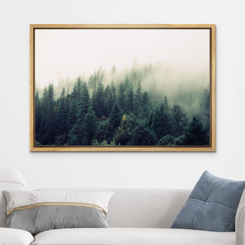 Pin vert forêt brumeux au soleil, H 24 po x l 36 po x P 1,5 po, Cadre naturel