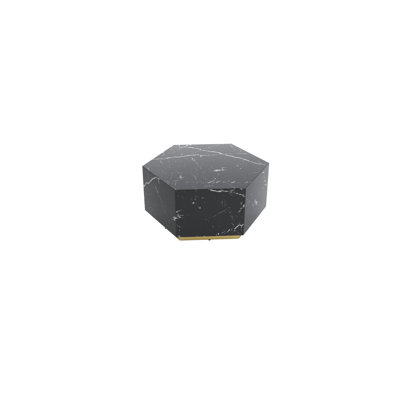  35" Black And Gold Faux Marble Hexagon Drum Coffee Table – Modern Wood