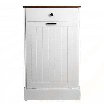Tilt Out Trash Can Cabinet with Drawers, Space-Saving and Odor-Resistant for Kitchen and Living Room, Farmhouse Style, 10 Gallon Capacity