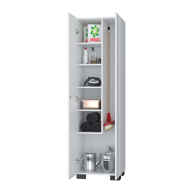 White Storage Shelves Broom Cabinet