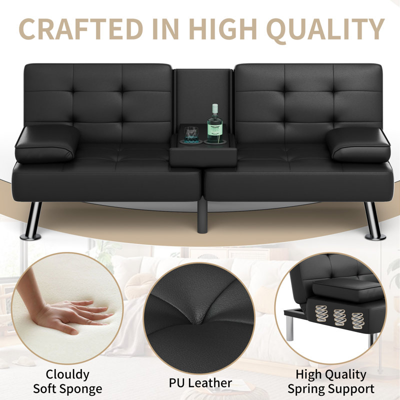 Abbigale 65.8'' Faux Leather Reclining Sleeper Sofa