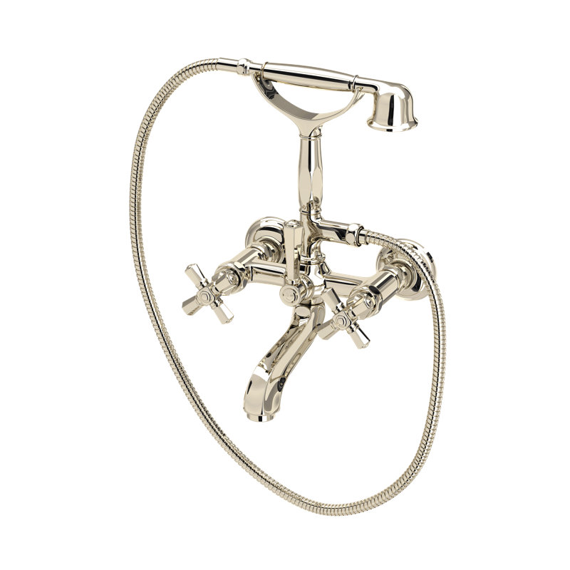 Palladian® Clawfoot Tub Faucet, Polished Nickel, Industrial Metal Cross Handle