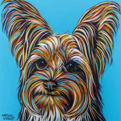 Yorkie On Blue by Carolee Vitaletti - Wrapped Canvas Print