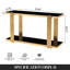 Console moderne en verre trempé doré et noir avec miroir, idéale pour un corridor ou un salon. Table d'appoint élégante et moderne. Table console en verre trempé doré et noir.