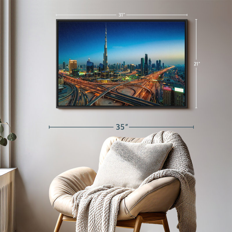 Dubai Highway At Night Canvas Print, 21" H x 31" W