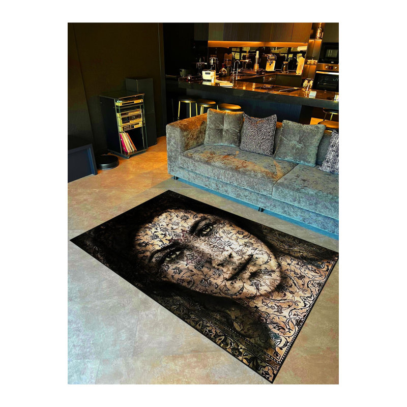 Tapis lavable multicolore noir et beige, Rectangle 3 pi 3 po x 4 pi 11 po