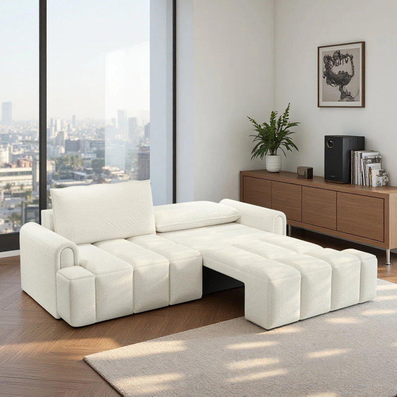 Canapé-lit 90,2 po 4 places en tissu Teddy, Beige